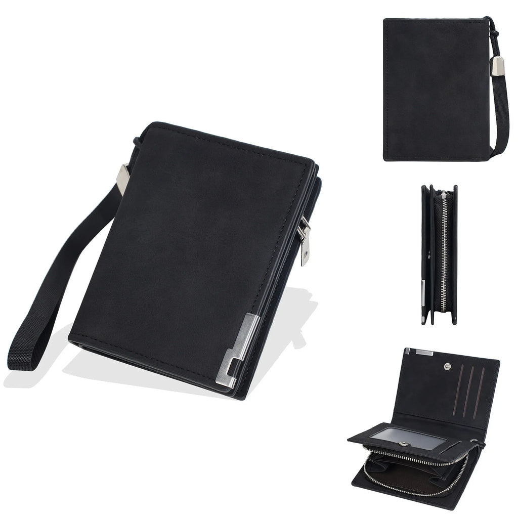 Men's Retro Short PU Leather Wallet | Snap & Zipper