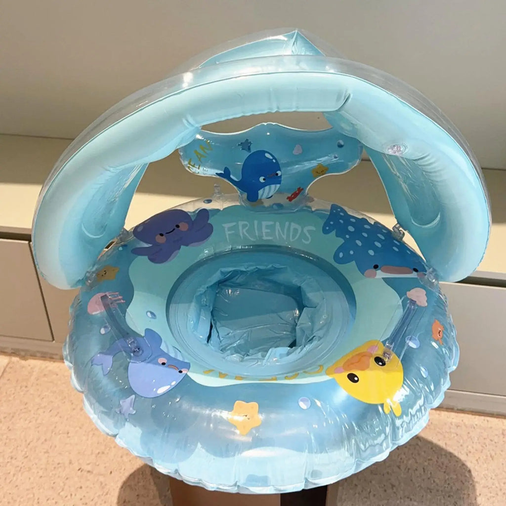 Inflatable Whale Swim Ring Pool Float with Canopy for Kids