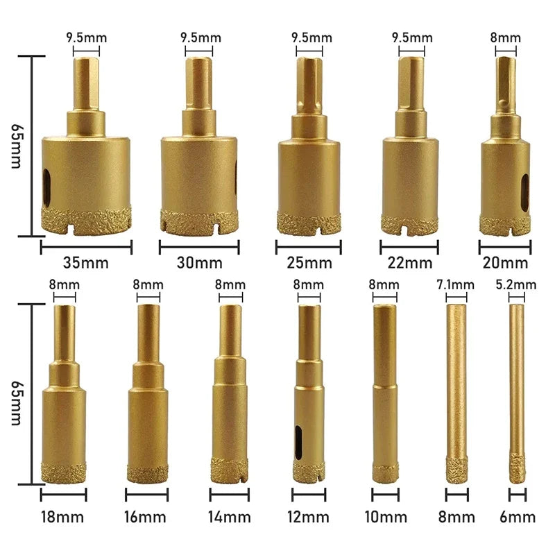 12-Pc Diamond Core Drill Bit Set 6–35mm | Tile & Stone Hole Saw