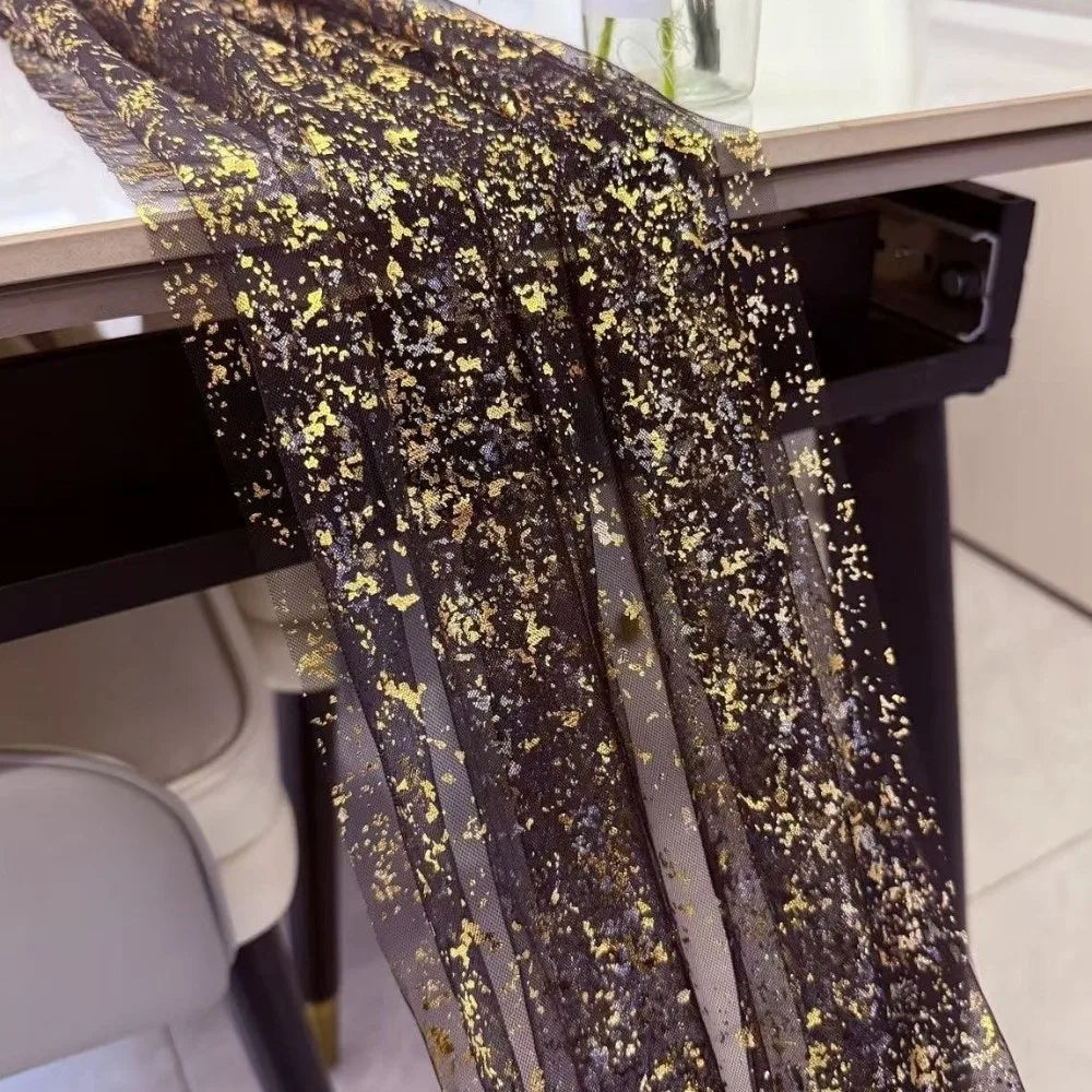 Gold Sequin Glitter Table Runner – Elegant Sheer Tablecloth