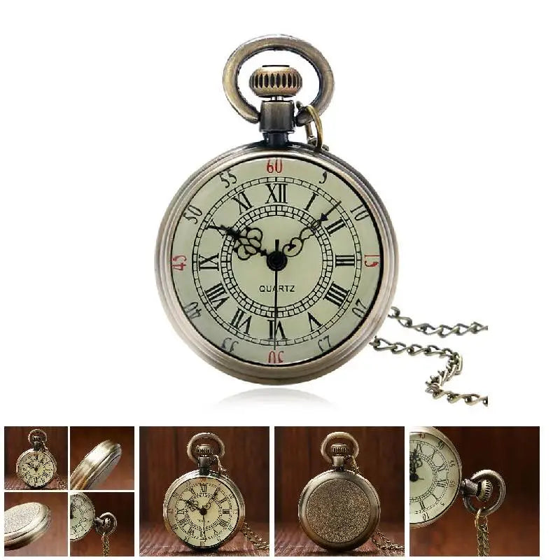 Vintage Quartz Pocket Watch with Chain | Roman Numeral Gift