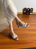 Women's Polka Dot Thin Heel Sandals – Open Toe Slip-On