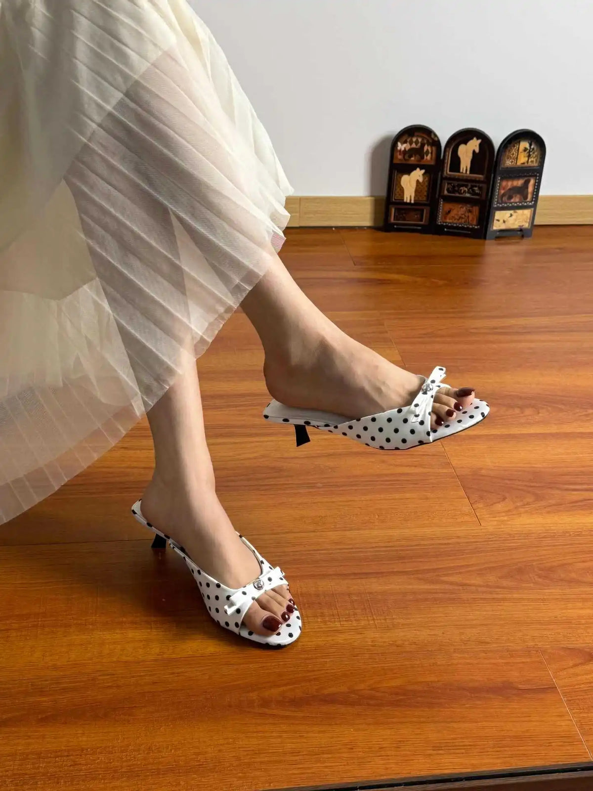 Women's Polka Dot Thin Heel Sandals – Open Toe Slip-On