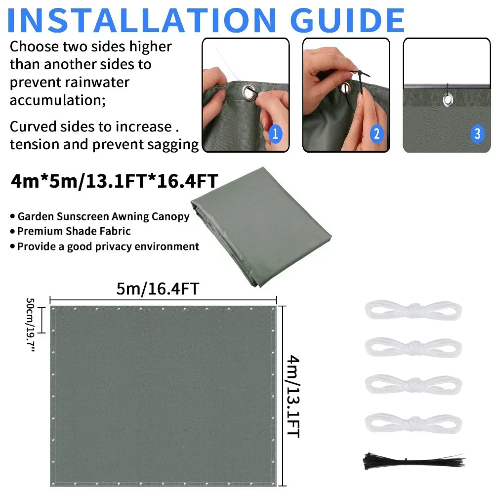 Waterproof Sun Shade Cloth with Grommets | Pergola Canopy Tarp