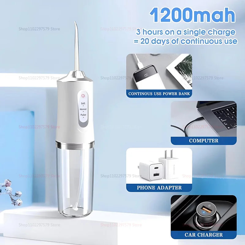 Portable Rechargeable Water Flosser | 4 Jets, 3 Modes, IPX7
