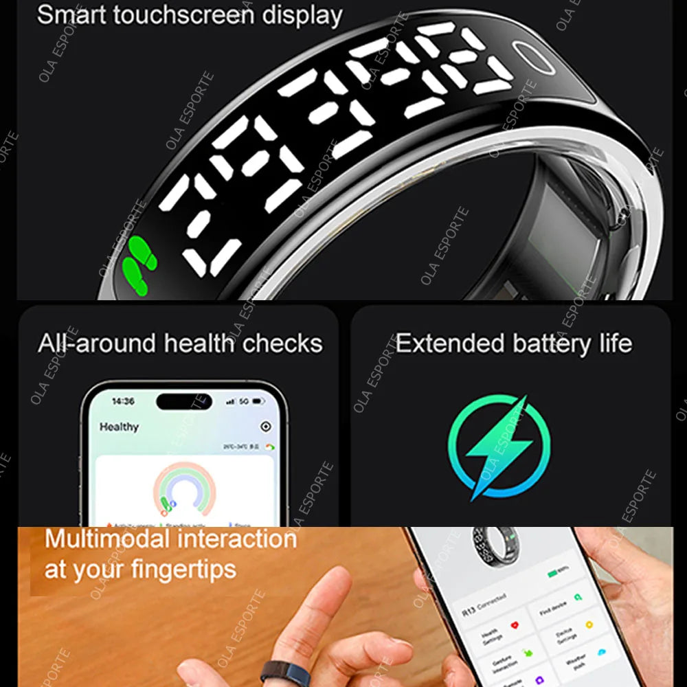 LED Hd Screen Smart Ring Tiktok Control Men 5ATM Waterproof Heart