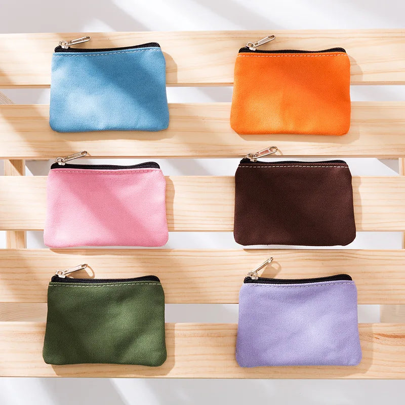 DIY Plain Canvas Cotton Bag Pure Zipper Coin Key Money Pocket Women
