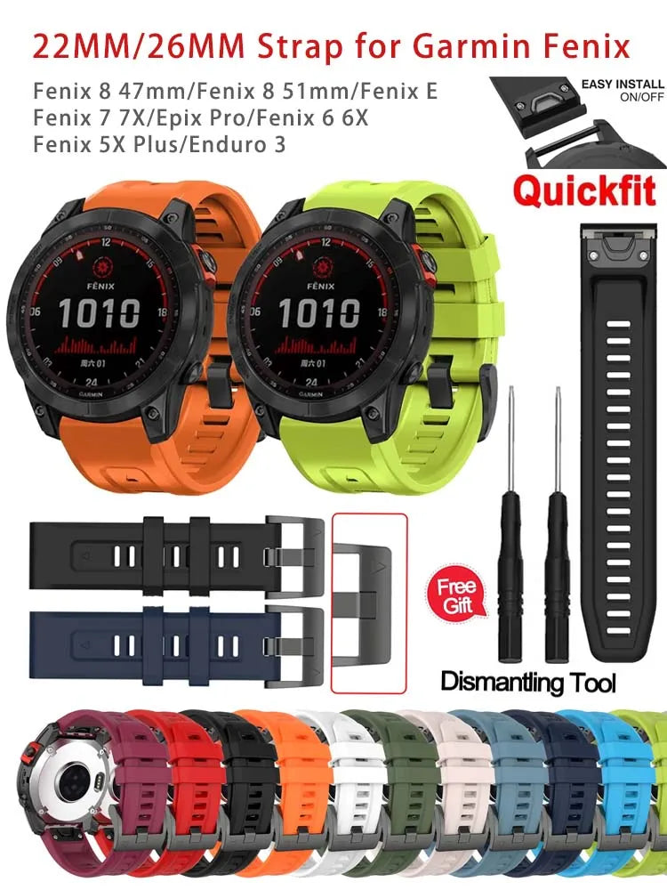 Silicone QuickFit Watch Band for Garmin Fenix & Instinct 22/26mm