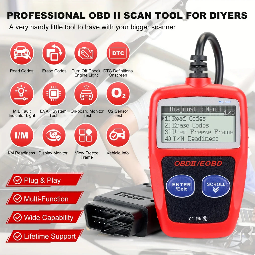 MS309 OBD2 Scanner – Check Engine Code Reader & Reset Tool