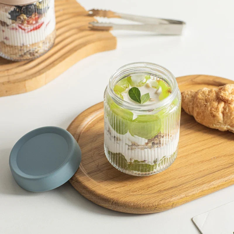 Airtight Glass Food Storage Jar – Leakproof Striped Canister