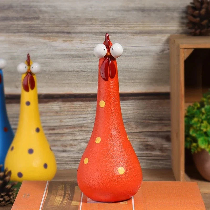 Quirky Big-Eyed Chicken Figurine – Polka Dot Resin Garden Statue