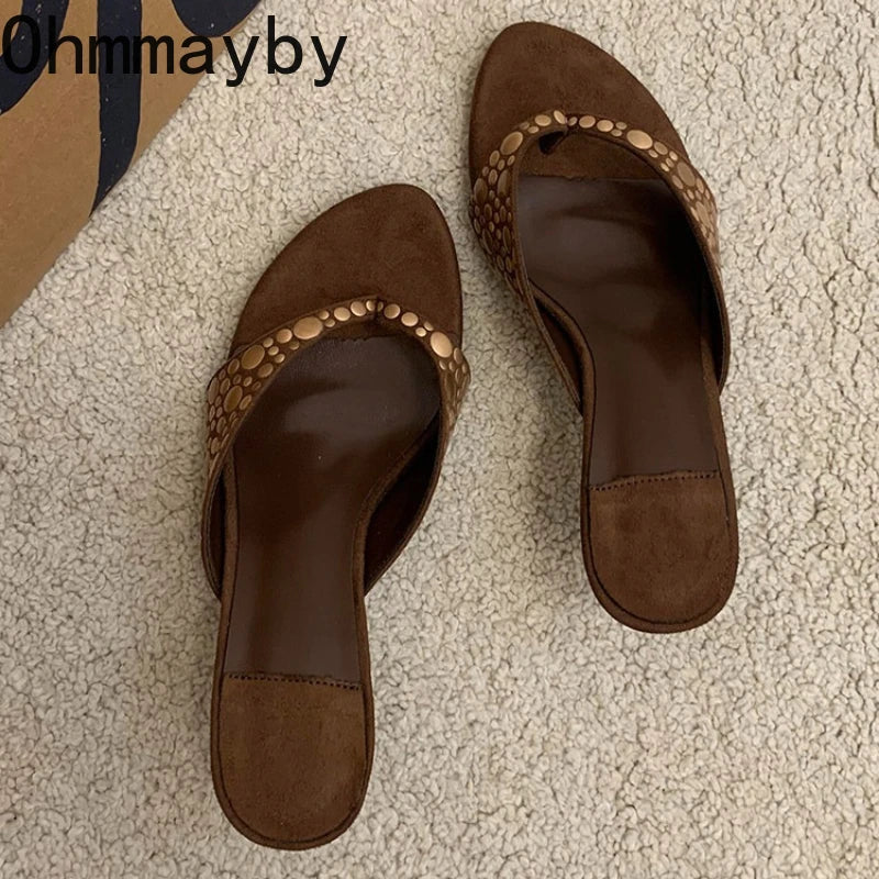 Vintage Clip Toe Women's Low Heel Slide Slippers | Summer Party