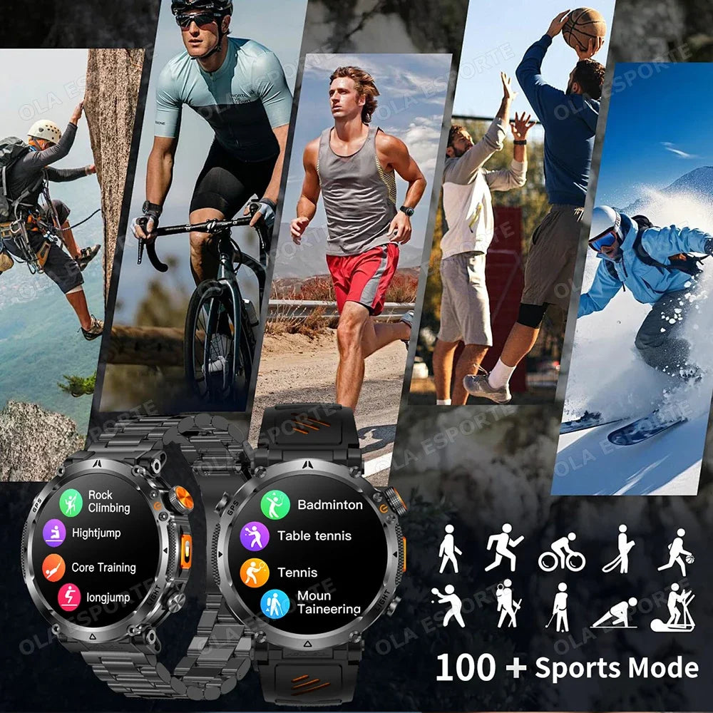 2026 Military Outdoor Smart Watch Men Dual-frequency High-precision