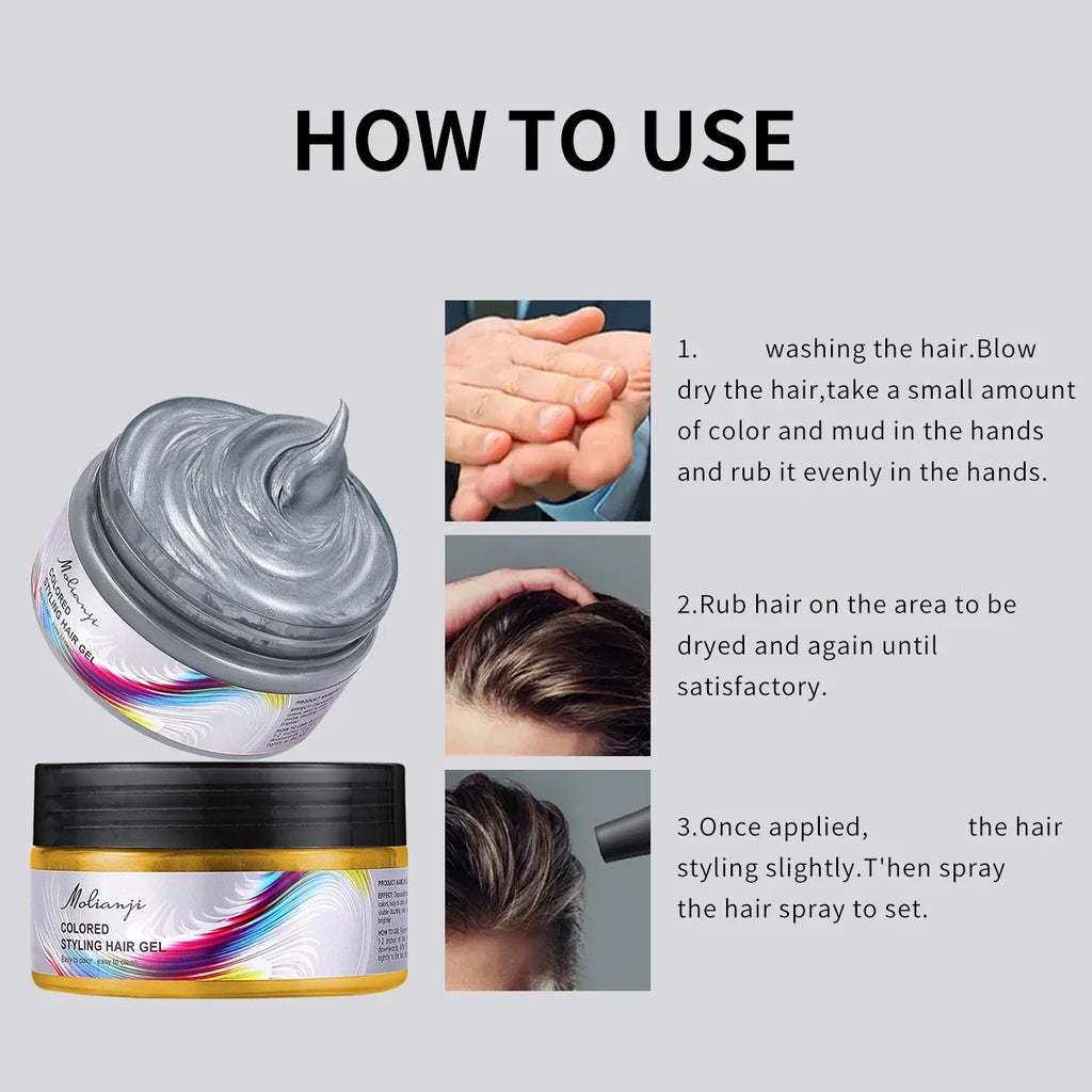 Hair Dye Styling Wax | Long-Lasting Color, Multiple Shades, Men & Women