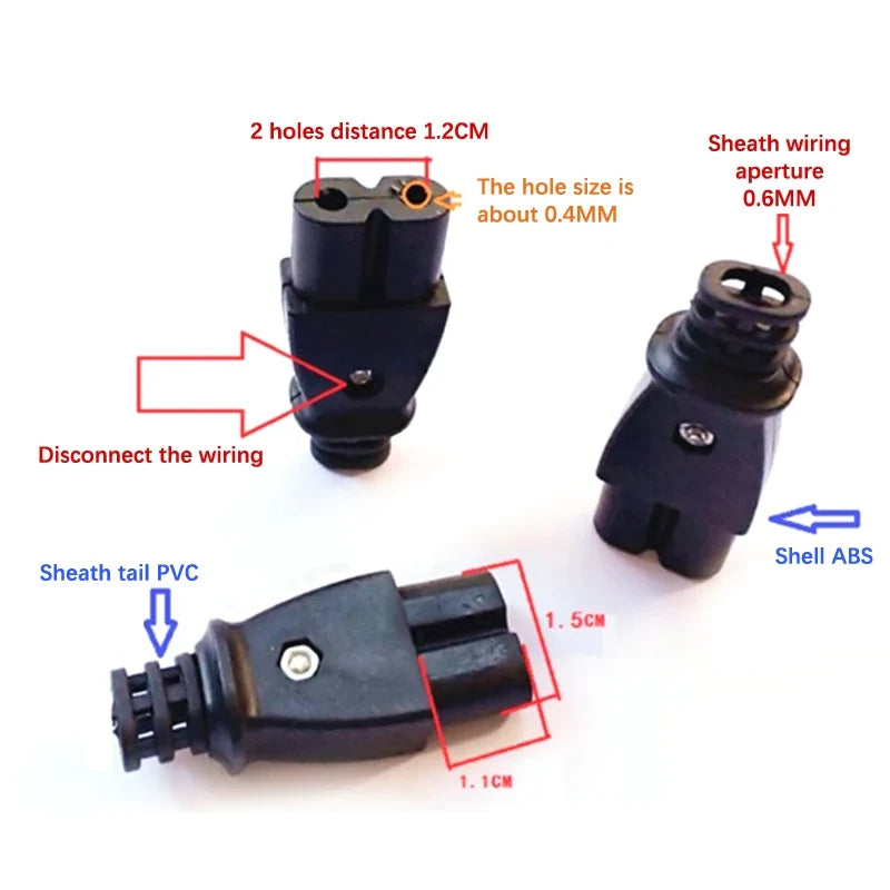 C8 Male Socket C7 Female Plug Embedded AC Connector 250V 35×15mm