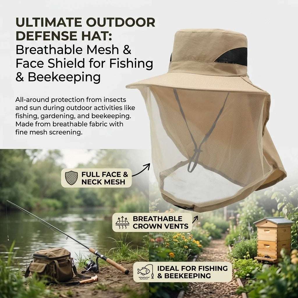 Mosquito Head Net Hat – Full Face & Neck Mesh Protection