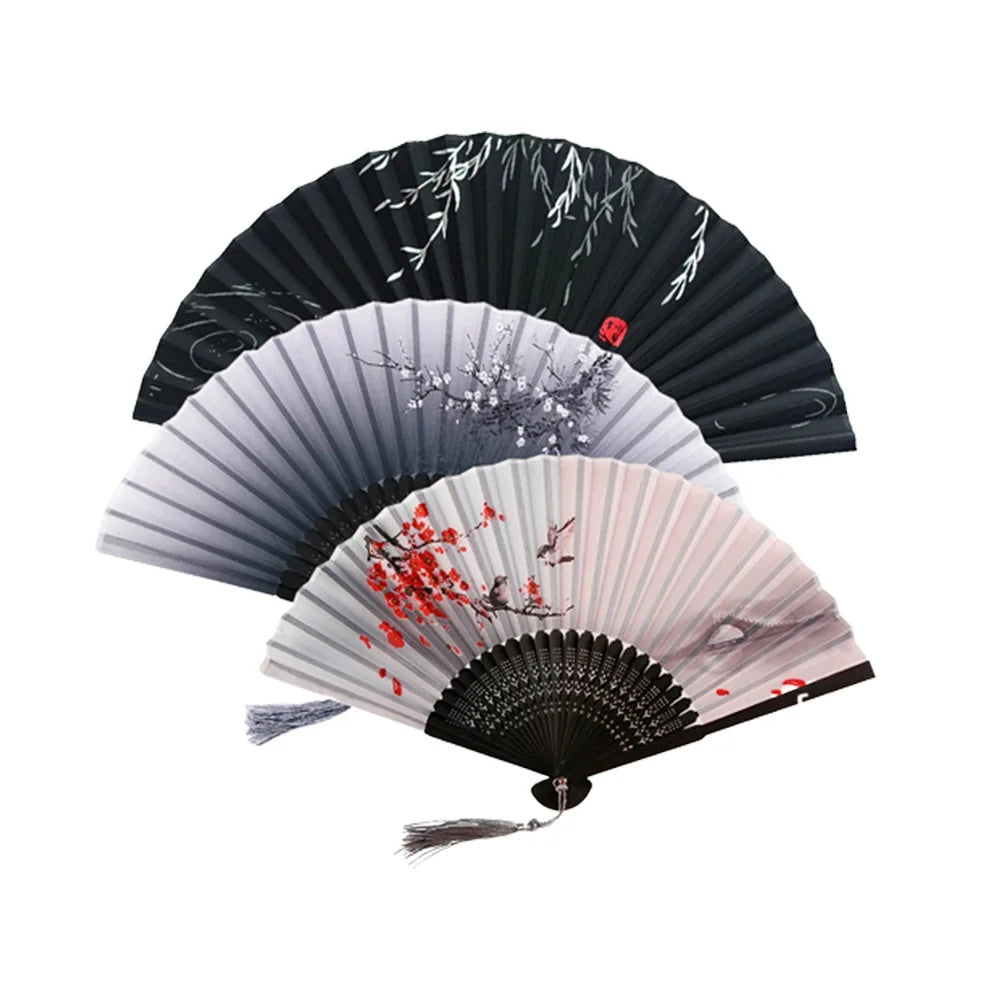 Vintage Silk Folding Fan Chinese Japanese Pattern Art Craft Home