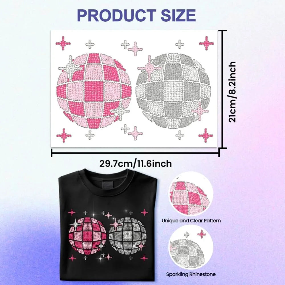 Glass Rhinestone Iron-On Appliqué Disco Ball Sheet 29.7x21cm