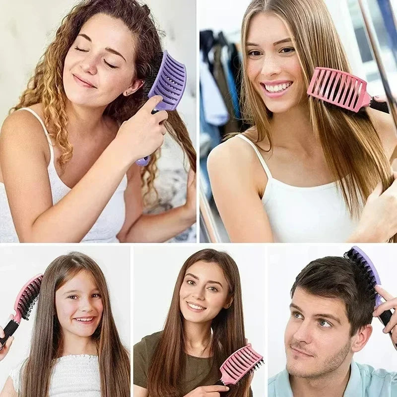 Women's Boar Bristle Hair Brush Scalp Massage Comb Wet Curly Detangle