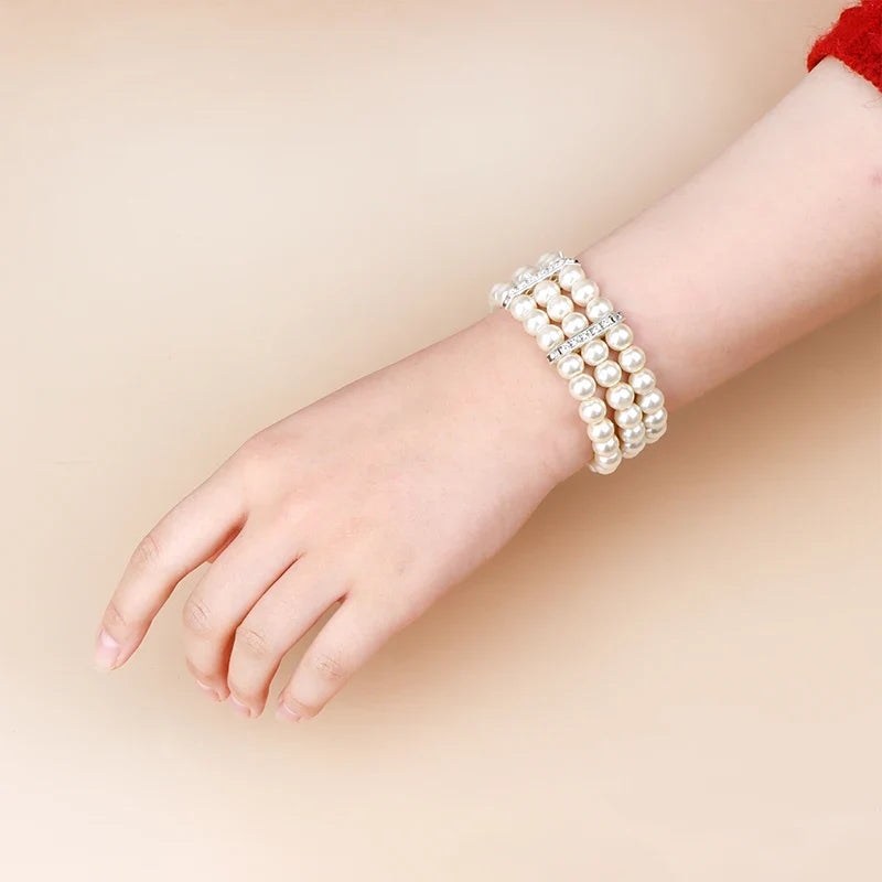 3-Row Pearl Rhinestone Stretch Bracelet | Multilayer Bangle