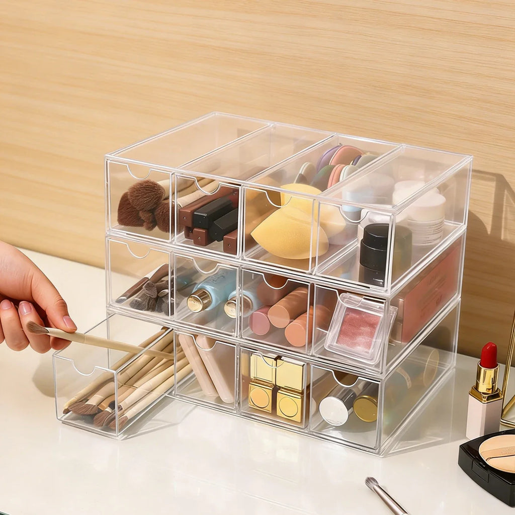 One Layer Four Grid Transparent White Acrylic Cosmetics Storage Box