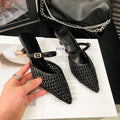 Women's Hollow Weave High Heel Mules – Square Heel Dress Slides