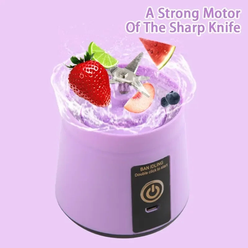 Portable Mini Electric Blender Juicer – 6-Blade USB Rechargeable