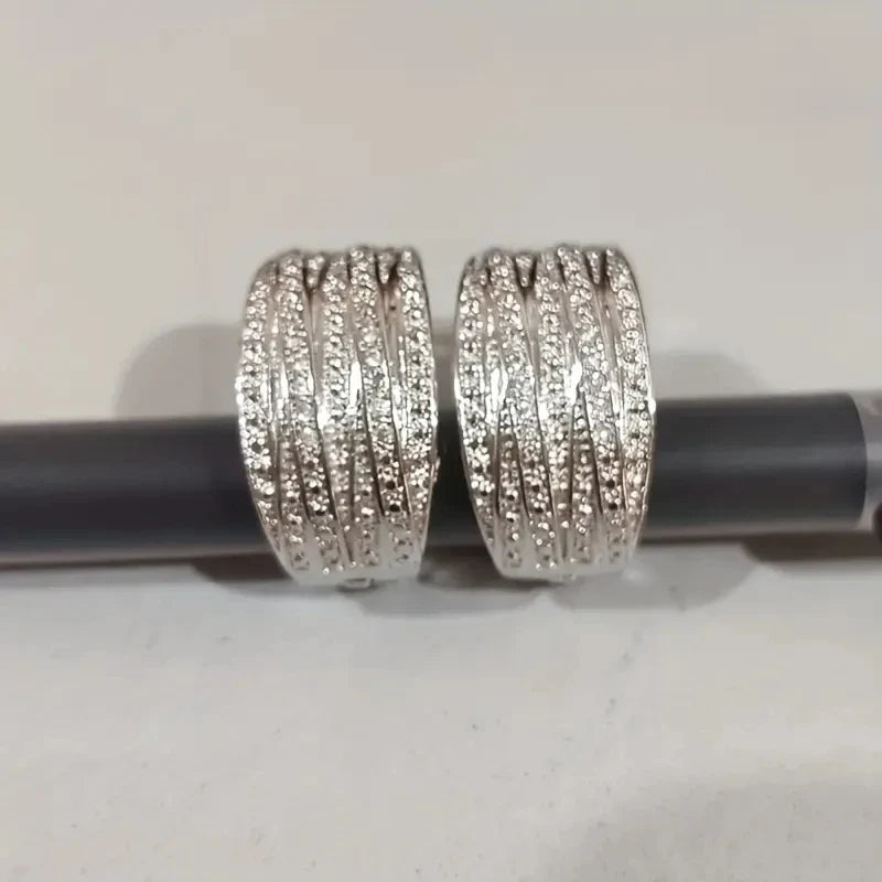 Huitan Cubic Zirconia Hoop Earrings – Silver Fashion Jewelry