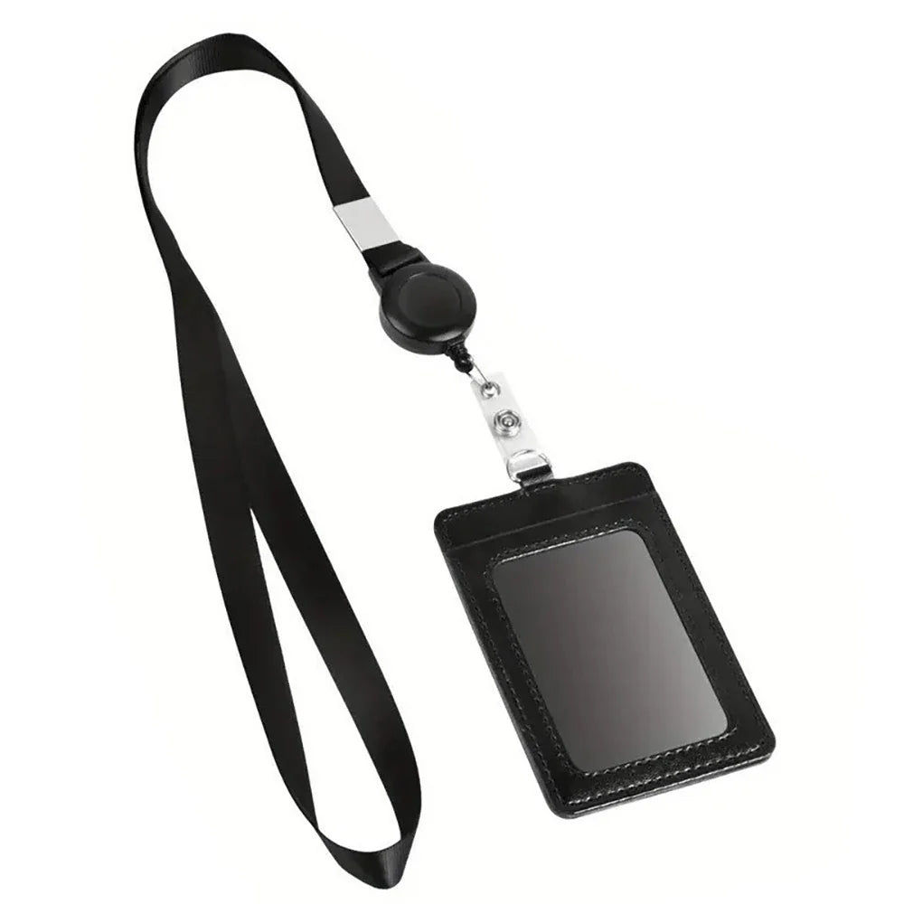 Bview Art PU ID Card Holder Retractable Badge Reel Neck Lanyard