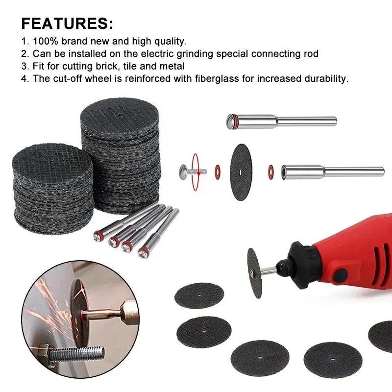 32mm Abrasive Cutting Discs & Mandrels for Rotary Tools 11/21/54pc