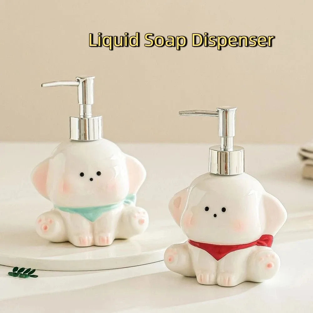 Cute Dog Ceramic Soap Dispenser | Bathroom Pump Bottle