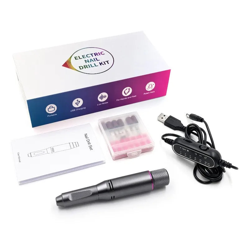 Portable Electric Nail Drill – Metal Handle, Bits & UV Gel