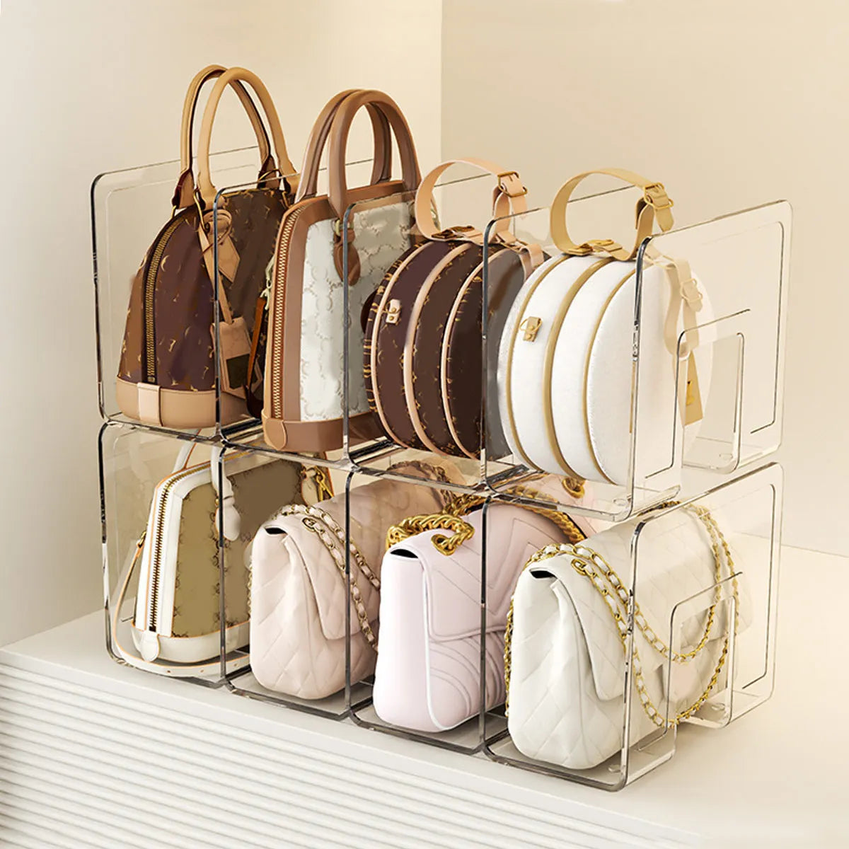 Handbag Storage Rack Organizer 4 Slots Transparent Closet Purse