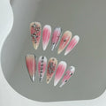 Y2K Pink Blush Press On Nails | 3D Star Long Pointed Tips Set