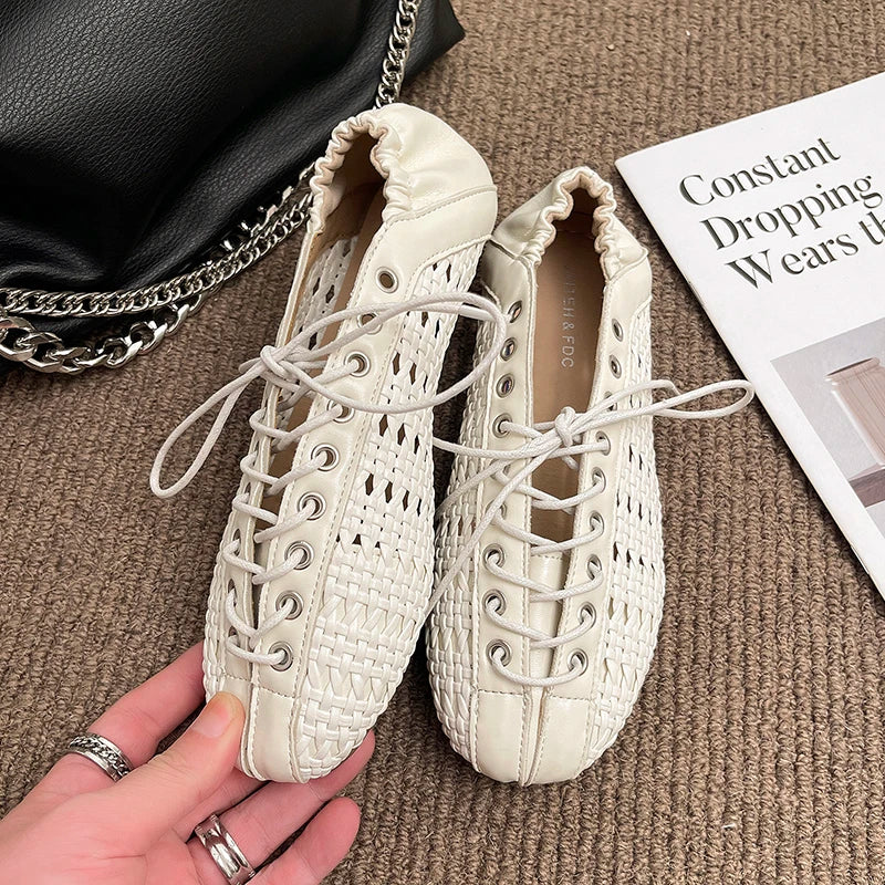 UXST Women's Hollow Weave Mary Jane Ballet Flats | Summer Shoes