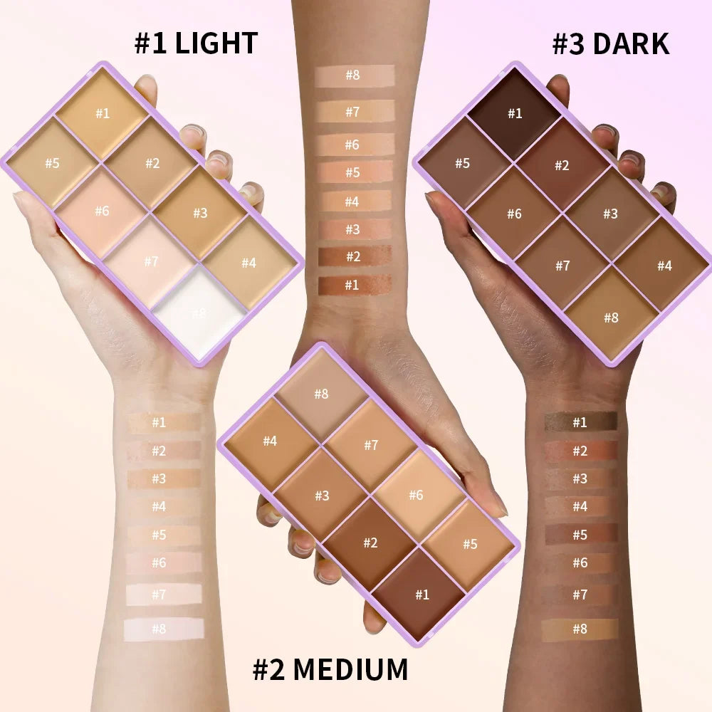 8-Shade Cream Concealer Palette | Waterproof Full Coverage Makeup