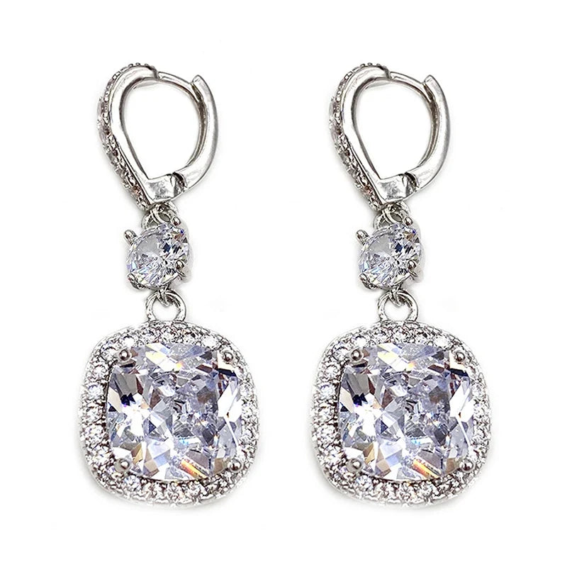 Huitan CZ Drop Earrings – Bridal & Wedding Silver Jewelry