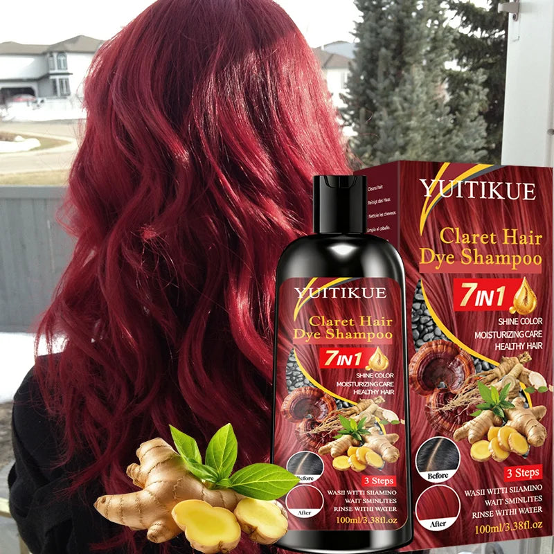 YUITIKUE Claret Color Shampoo – 7-in-1 Hair Dye & Shine