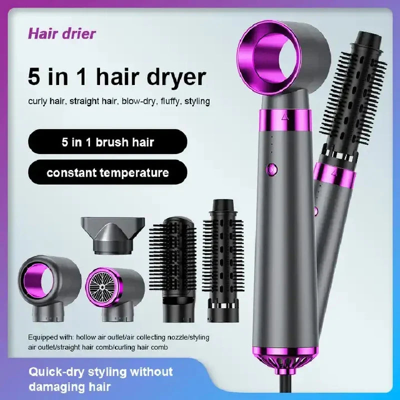 5-in-1 Hot Air Brush Hair Dryer, Straightener & Curler Set
