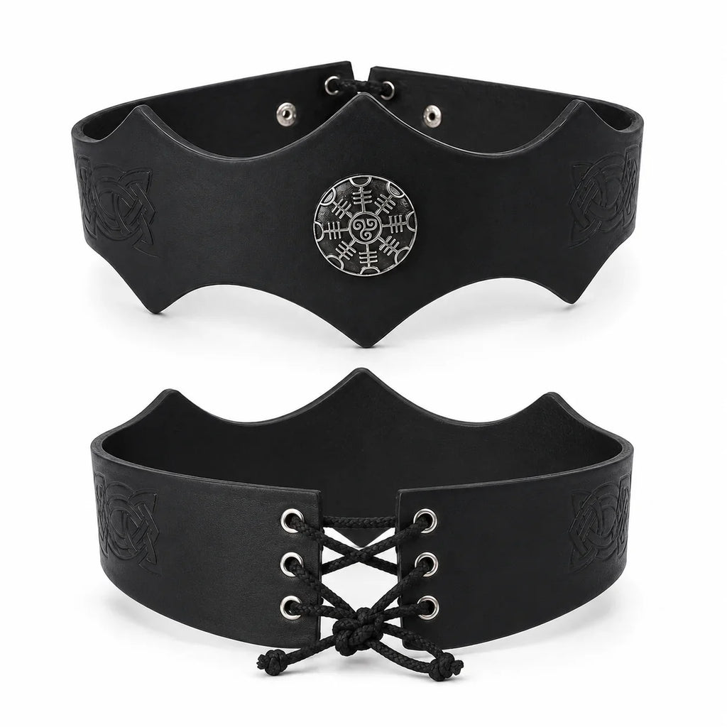 Viking Leather Headband Medieval Warrior Cosplay Belt Metal Rune