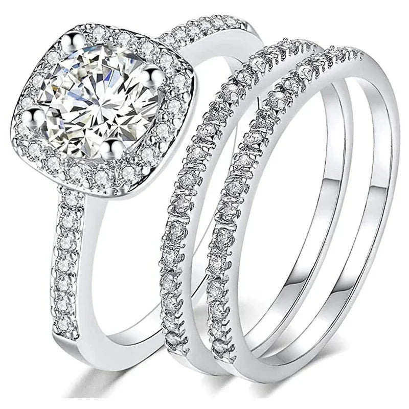 Huitan 3-Piece Cubic Zirconia Bridal Ring Set for Women