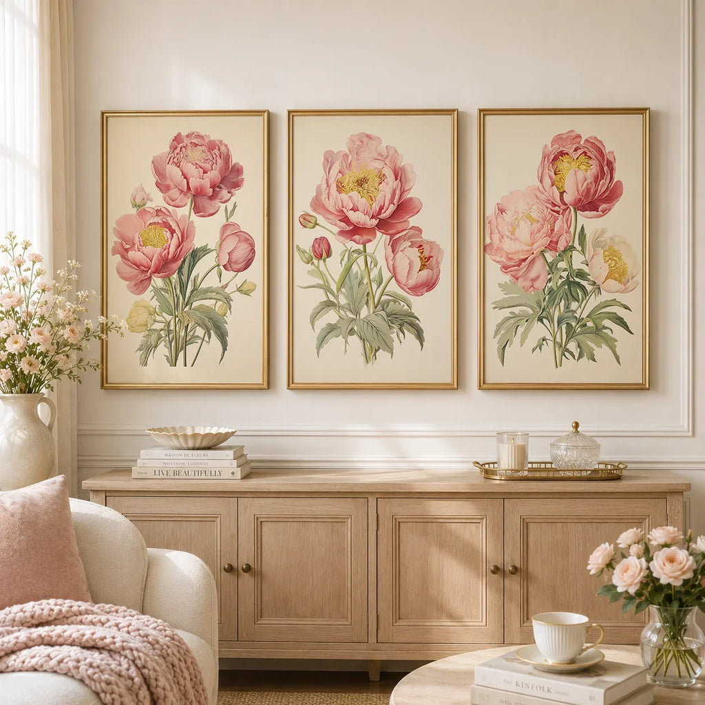 Vintage Botanical Peony Canvas Print | Pink Floral Wall Art