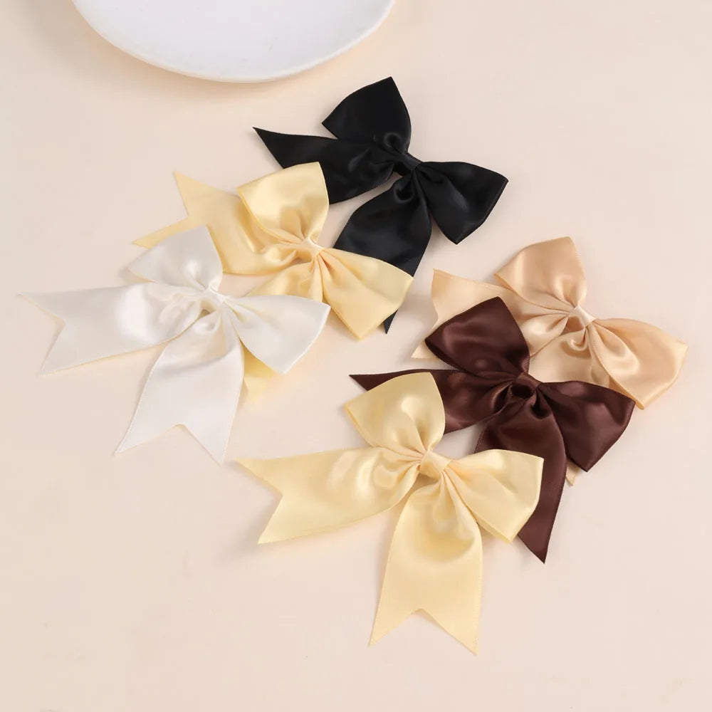 Bohemian Solid Satin Bow Hair Clips Fashionable Accessories Women