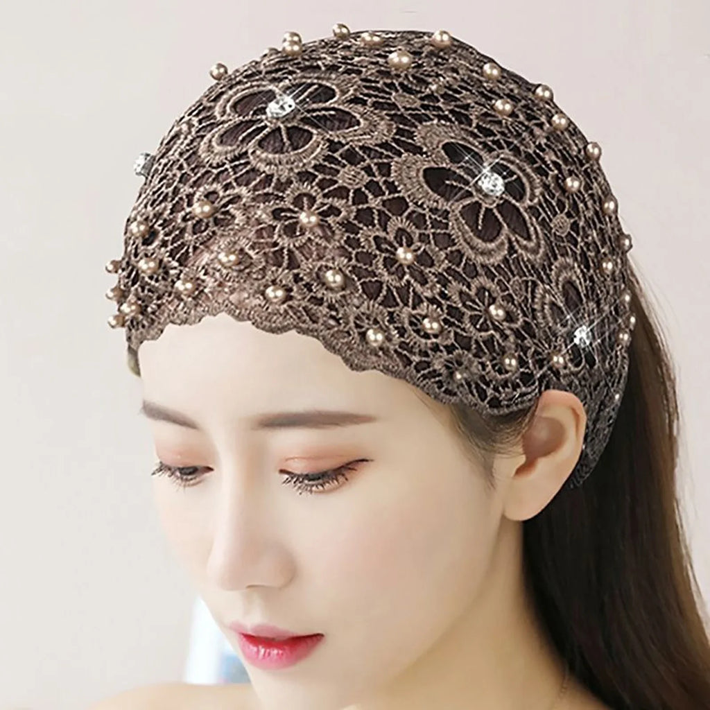 Women's Hollow Floral Rhinestone Pearl Wide Headband | Hair Band