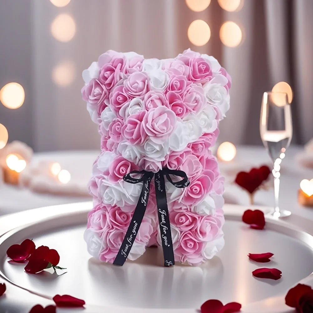 Artificial Rose Bear Flower Birthday Valentines Day Wedding Mothers