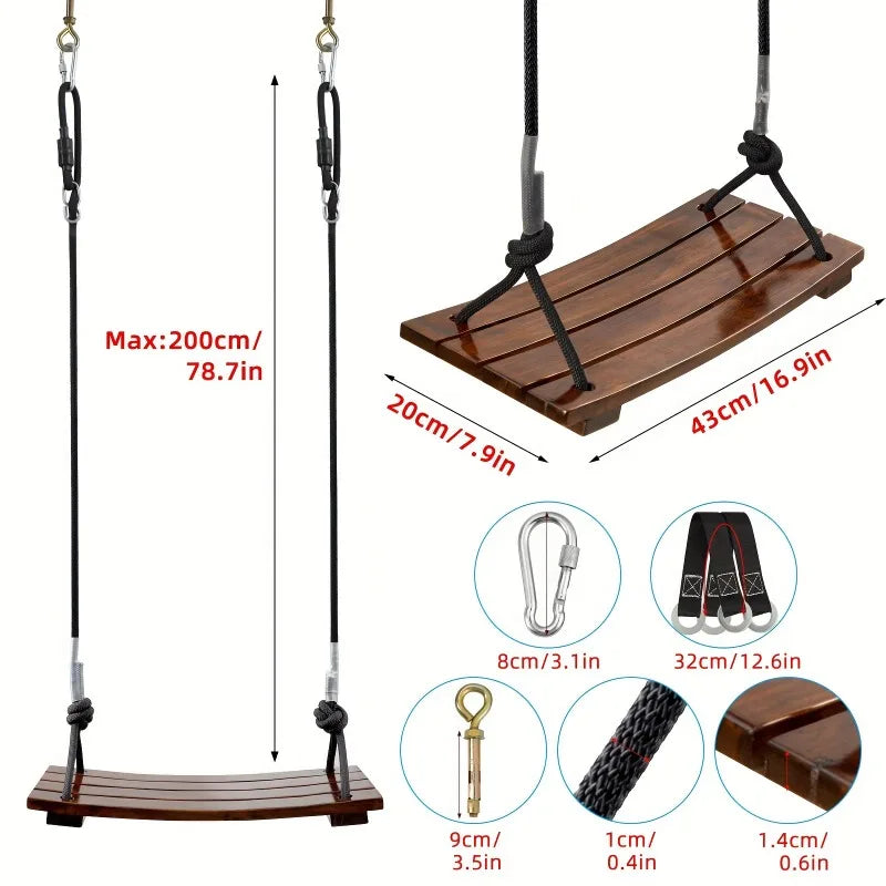 Kids Solid Wood Swing – Carbonized Indoor & Outdoor Seat
