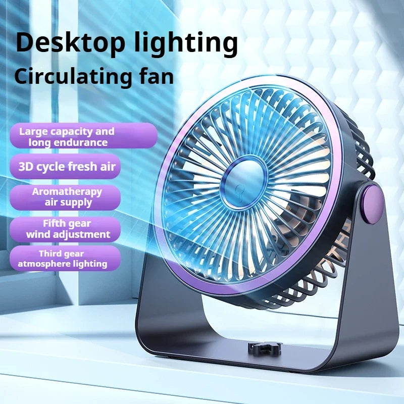 URGGU USB Rechargeable Circulator Fan with LED Night Light