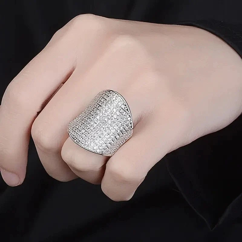 Huitan Wide Pave Cubic Zirconia Cocktail Ring for Women | Silver