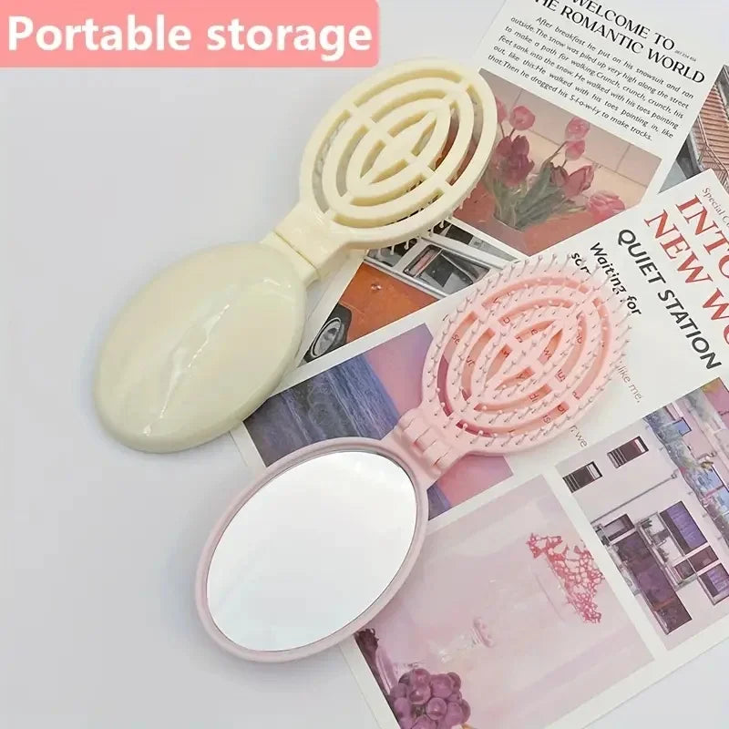 Portable Folding Hair Comb with Mirror | Travel Gift
