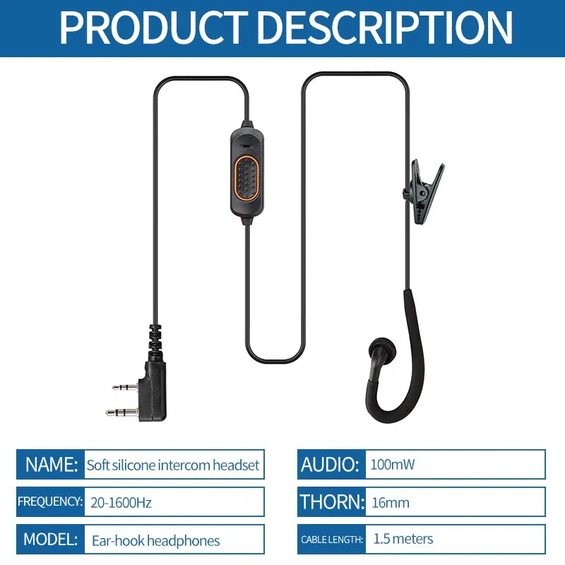 Baofeng 780 G-Shape Headset Mic for UV-5R Walkie Talkie 2-Pin